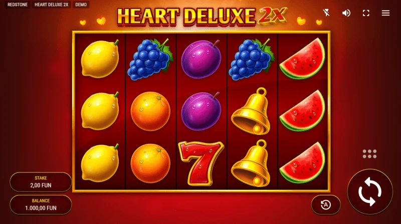 Heart Deluxe 2x - layar permainan dengan gulungan 5x3